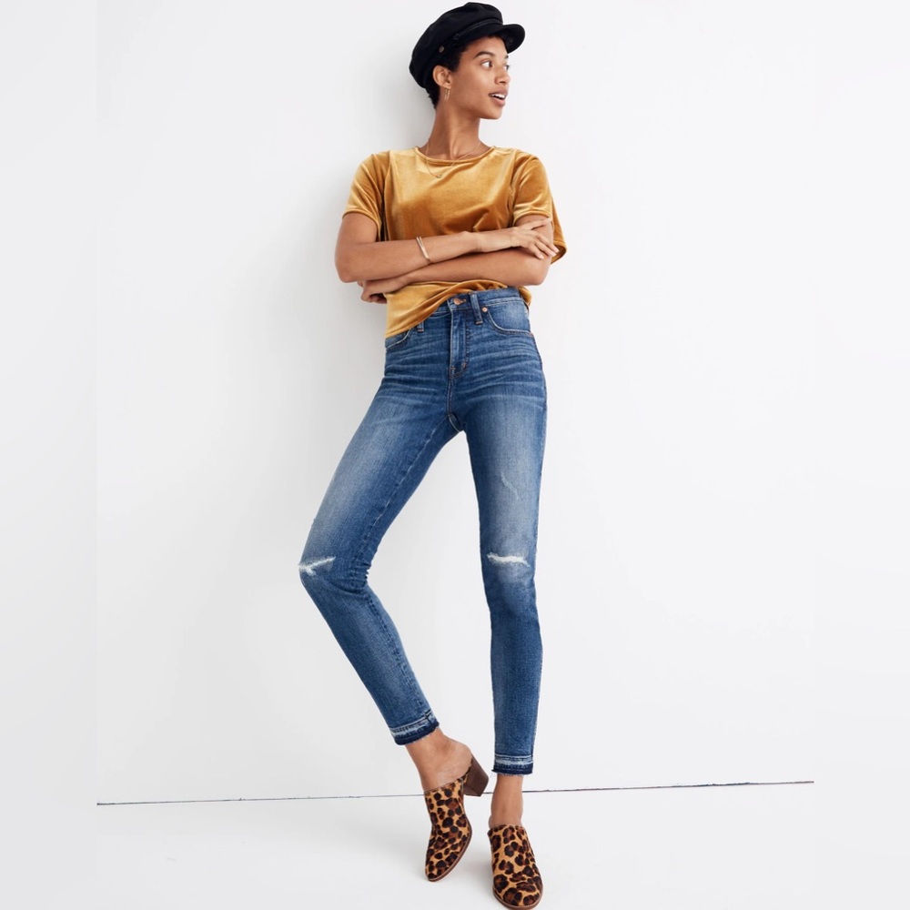 Madewell - 9” Mid Rise Skinny Distressed Medium Wash Denim Jeans
